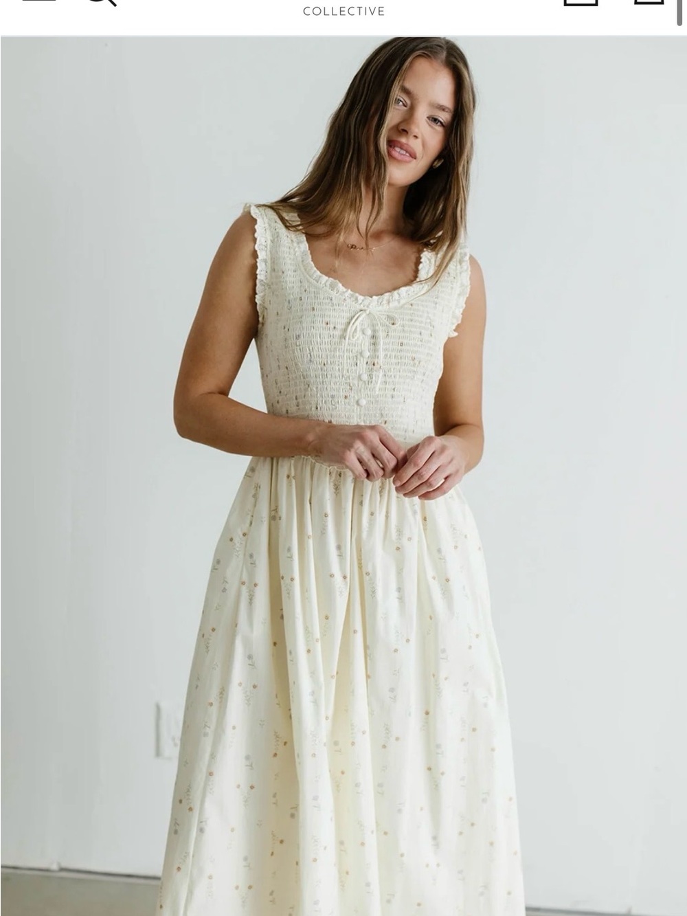 Madeline Smocked Midi Dress with Cream & Floral Print